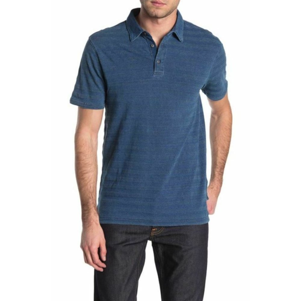 Wallin & Bros. Men's‎ Short Sleeve Navy Solid Stripe Polo Small